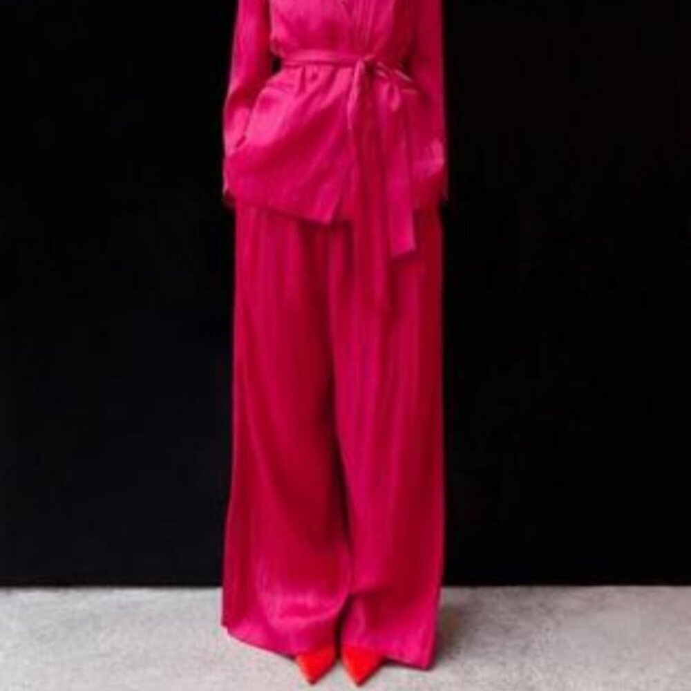 Zara Crinkle Satin Effect Wide Leg Trousers